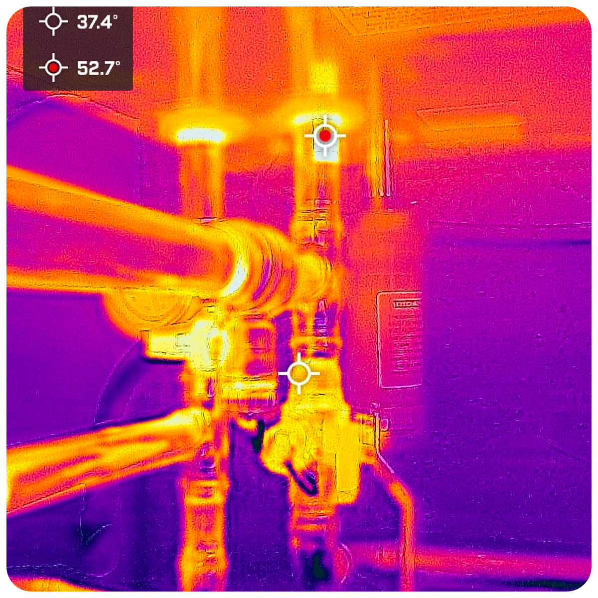 Infared image of plumbing in a house